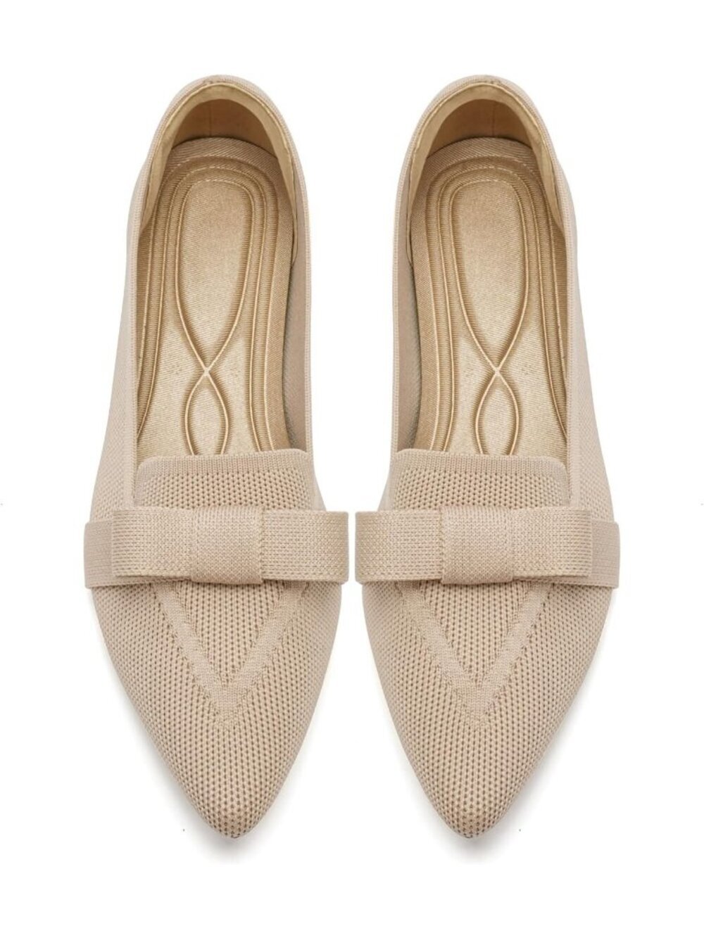 Women's Nude Rubber Soft Knit Breathable Pointed Toe Ballet Flats Casual Shoes